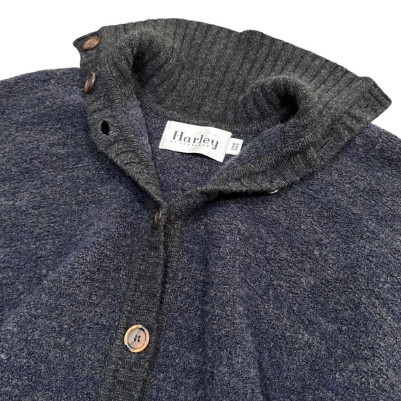 Harley of Scotland Boucle Wool Navy Gray Sleeved Poncho Cardigan Womens OS - Picture 4 of 13